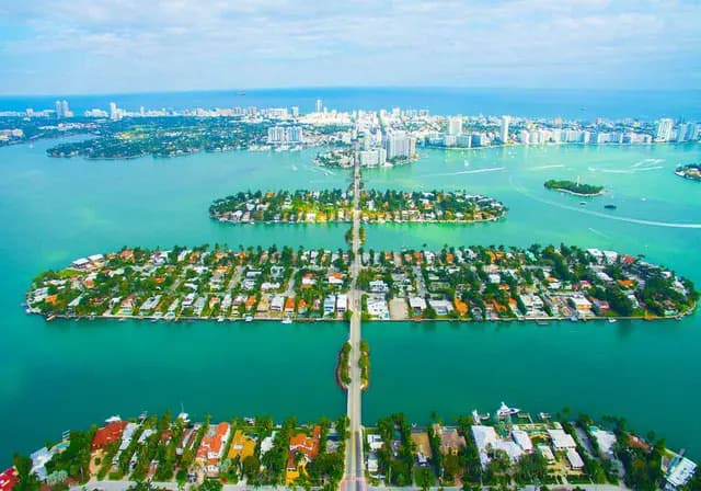 Aerial view of Miami islands and waterways