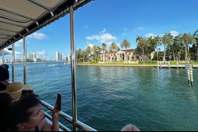 View from onboard the boat looking across Biscayne Bay
